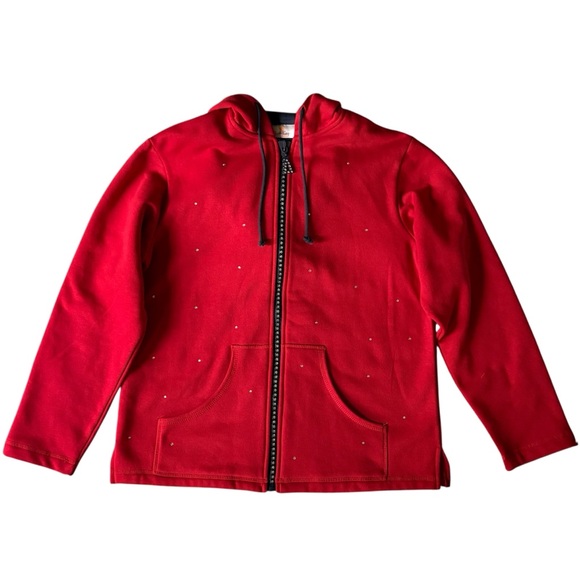 Quacker Factory Tops - Quacker Factory Red Patriotic Rhinestone Zip Hoodie Americana Navy Small NWT